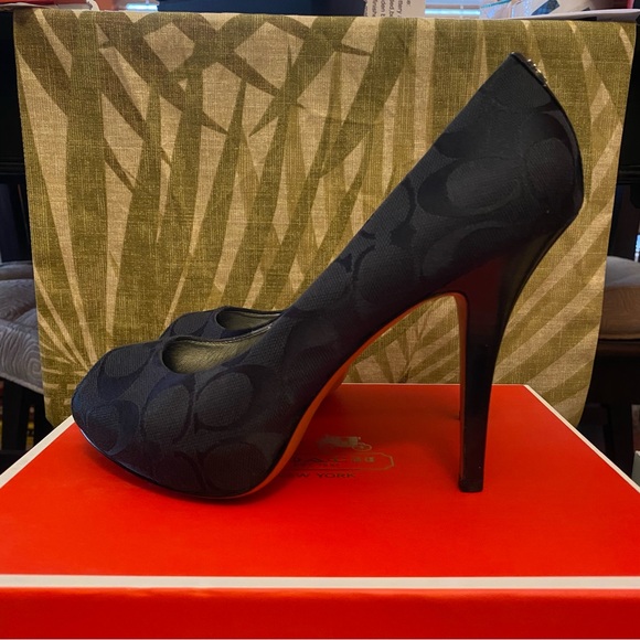 Coach Black Aldis Black Peep-Toe Platform Stiletto Heels - Picture 3 of 6